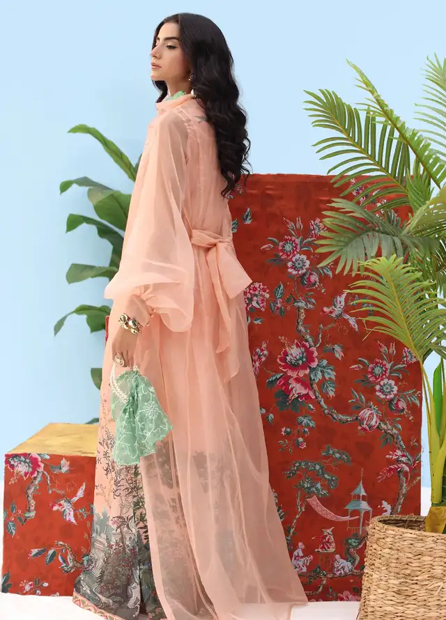 Resort by Musferah Pret Printed Organza 2 Piece Suit Coral Horizon